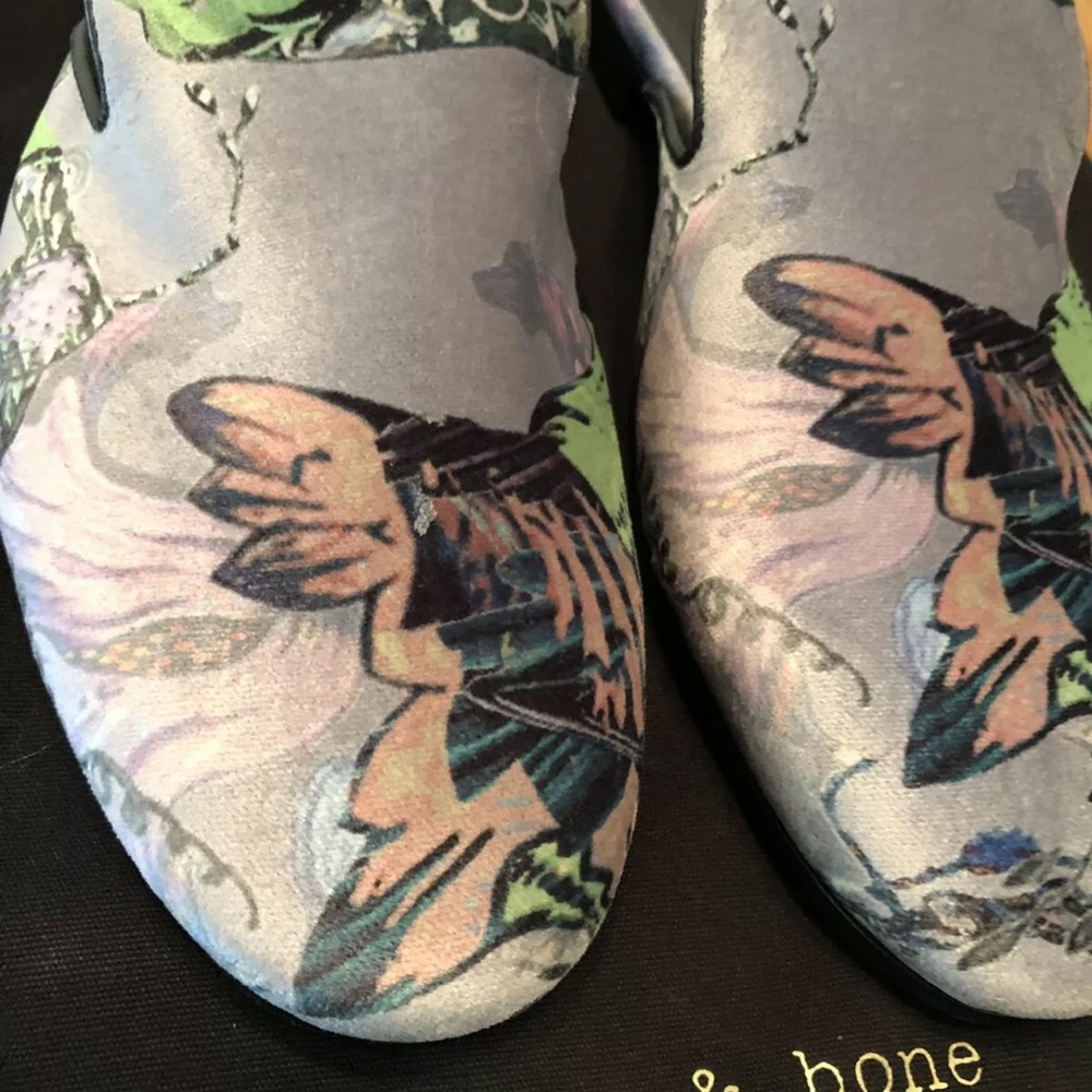 Rag & Bone Savoy Floral Print Velvet Slide Flats Grey Size 8 $425 NWT!! - Picture 6 of 10